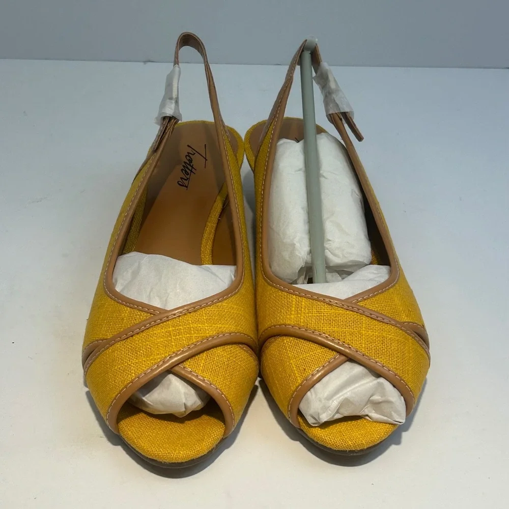 Trotters Womens Yellow Linen Peep Toe‎ Slingback Wedge Sandals Size 8.5M